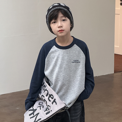 男童长袖T恤2025冬季新款儿童保暖羊毛插肩打底衫加厚男宝冬装潮