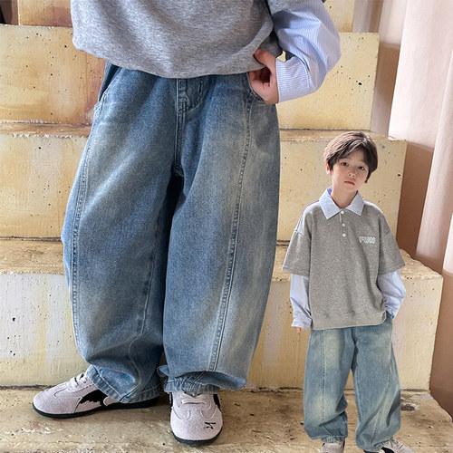 男童长裤牛仔裤痞帅弯刀休闲裤