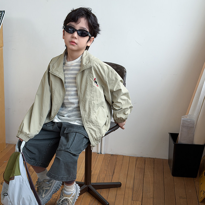 男童外套2026春季新款儿童复古刺绣夹克开衫百搭上衣男孩春装洋气
