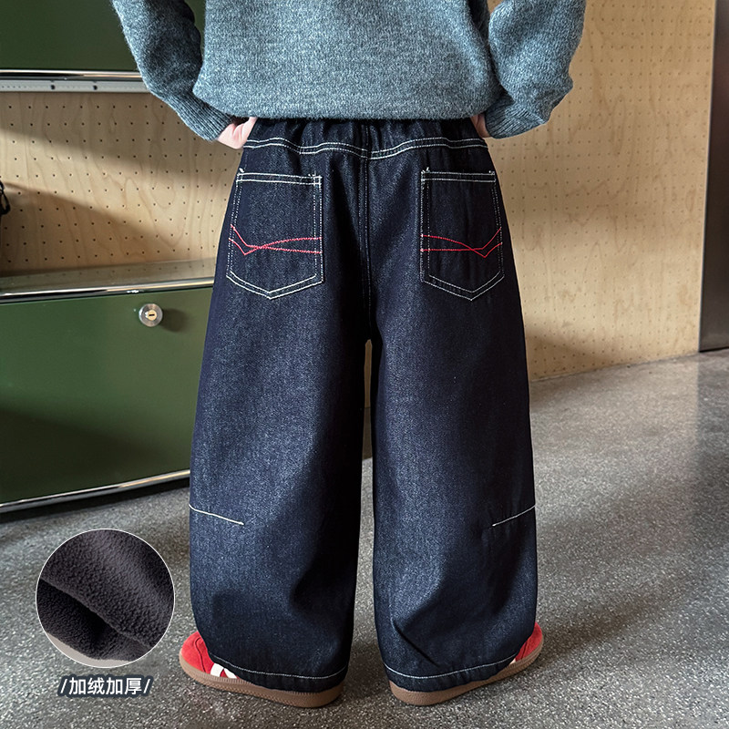 男童加绒牛仔裤儿童加厚一体绒裤子2025冬季新款宝宝冬装休闲裤潮