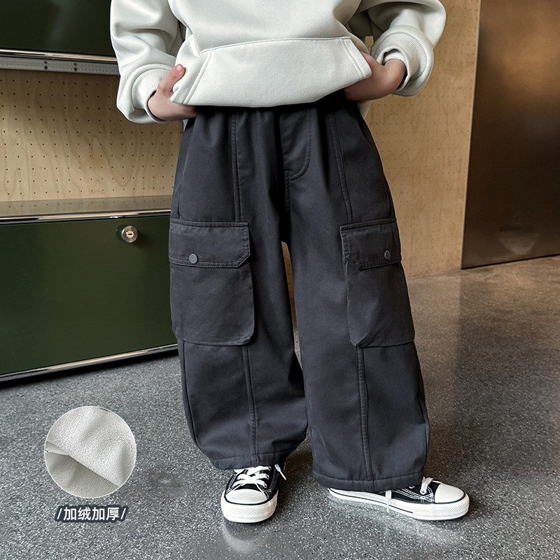 男童加绒裤子2025冬季新款儿童加厚一体绒工装裤百搭冬装休闲裤潮