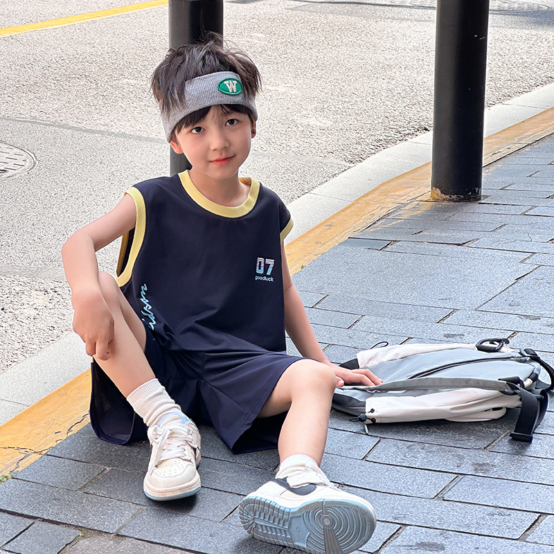男童运动速干套装2025夏季新款儿童透气背心两件套凉爽男孩篮球服