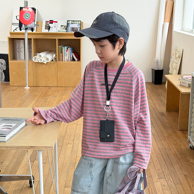 男童圆领韩版长袖撞色条纹上衣