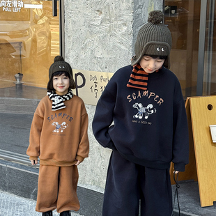 男童加绒套装2025冬季新款儿童加厚保暖卫衣卫裤两件套男宝冬装潮