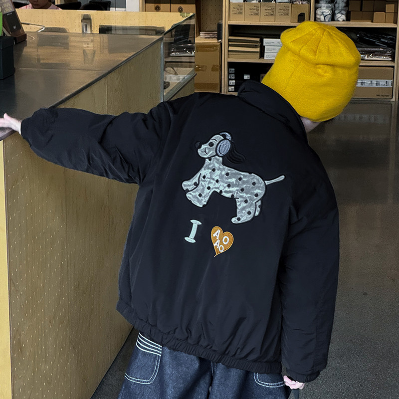 男童棉衣2025冬季新款儿童小狗刺绣立领夹克棉服帅气男宝冬装外套