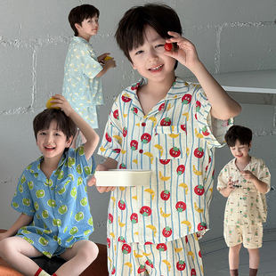 男童家居服套装夏季新款童装短袖睡衣开衫儿童A类空调服纯棉夏装t