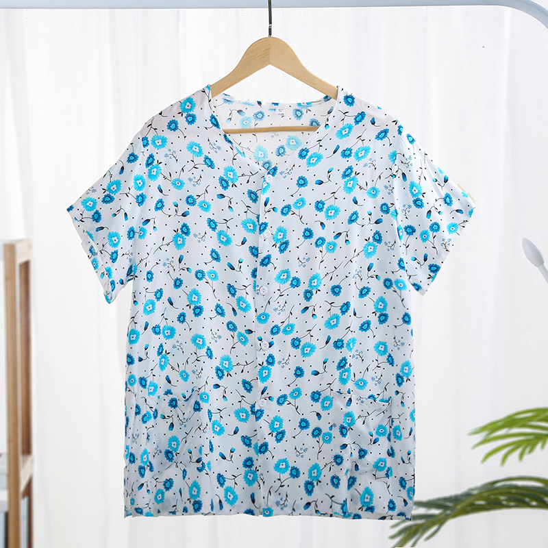 ELDERLY UNDERSHIRT WOMENS COTTON SHORT SLEEVE CARDIGAN HALF SLEEVE LOOSE MOM DOUBLE POCKETS FATTENING PLUS SIZE ELDERLY COTTON