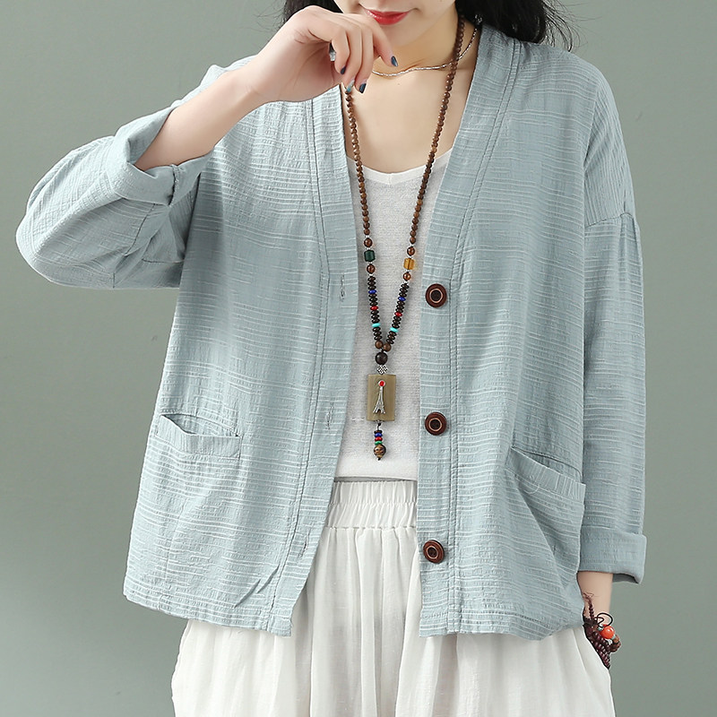 蒲席布衣初秋複古文藝棉麻短款開衫上衣純色提花寬松原宿風外套女在類目 女裝/女士精品, 短外套中 - 來自Buy2taobao.com提供專業的淘寶代購服務