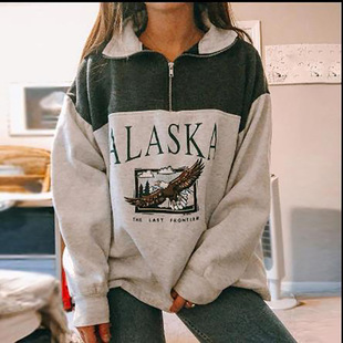 women shirt casual hoodie ladies tops 女拉链开衫卫衣印花长袖
