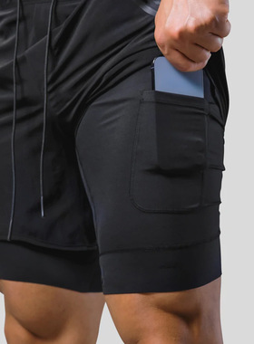 2023 New Sreet Fashion Shorts Men's2 In1 Double Layer Quick