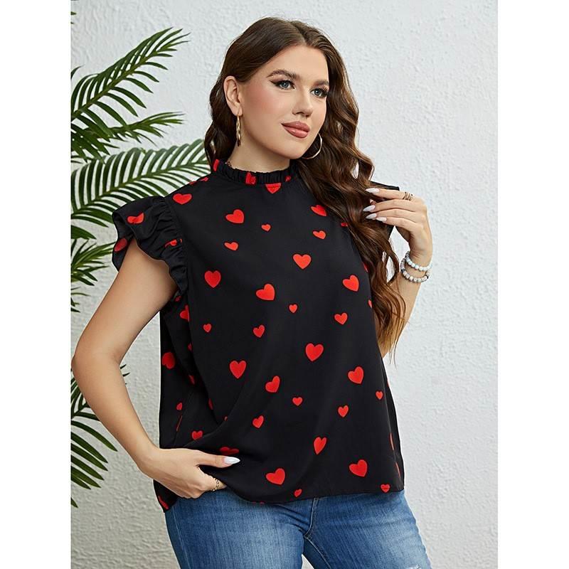 Summer clothes casual tops plus size heart print women shirt