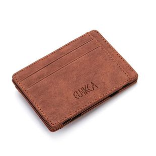 Men Ultra Thin PU Leather Mini Small Magic Wallet with Zippe