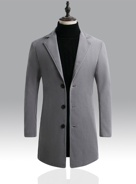 Men autumn winter long overcoat warm coat woolen jacket man