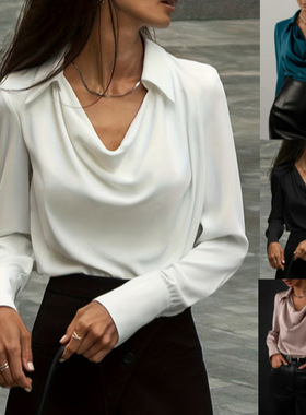 纯色荡领女衬衫 Women's Shirt Long Sleeve Ladies blouse tops