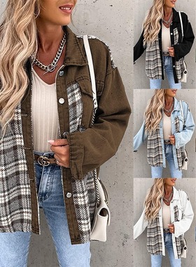 spring tops women loose ladies jacket overcoat女夹克格子上衣