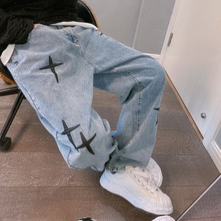 Jeans Pants Streetwear Baggy Mens Y2K Trousers 男阔腿牛仔裤