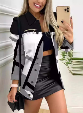 Autumn women short jacket ladies coat tops 女单排扣翻领外套