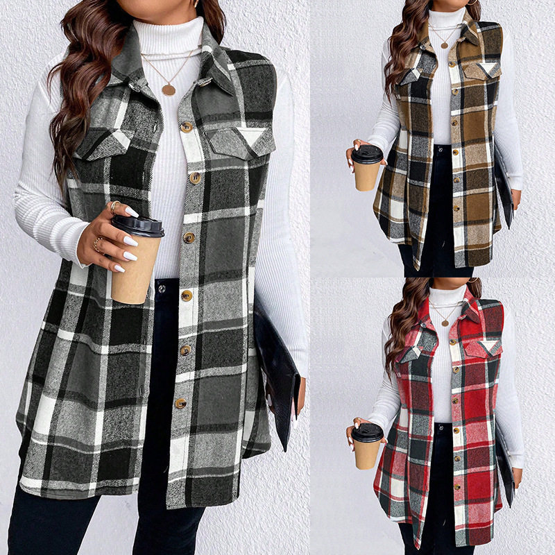 格纹无袖马甲女 4XL autumn vest jacket women tops ladies coat