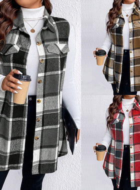 格纹无袖马甲女 4XL autumn vest jacket women tops ladies coat