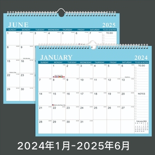 18months English 2024 wall calendar monthly week planner