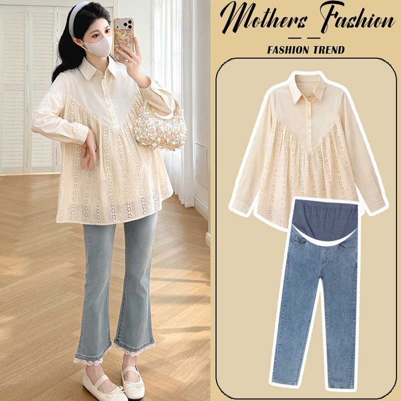 孕妇套装春秋2025新款时尚小清新遮肚不显怀衬衫上衣牛仔裤两件套,孕妇装/孕产妇用品/营养,连衣裙,淘宝优惠券,粉丝福利购,淘宝优惠卷