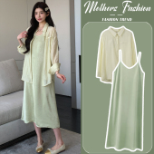 高级感温柔防晒衬衫 法式 吊带裙两件套 春夏2026新款 孕妇连衣裙套装