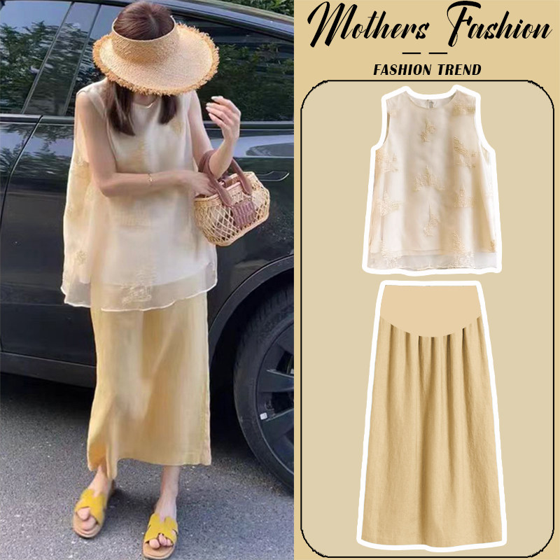 孕妇连衣裙套装夏季2026新款时尚刺绣薄款无袖上衣半身裙两件套女,孕妇装/孕产妇用品/营养,连衣裙,淘宝优惠券,粉丝福利购,淘宝优惠卷