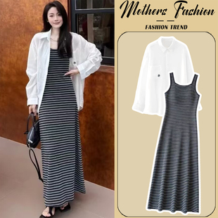孕妇连衣裙套装春夏2026新款韩版高级感宽松开衫衬衣吊带裙两件套