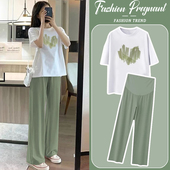 2026新款 薄款 夏季 孕妇套装 时尚 宽松显瘦短袖 T恤上衣裤 子两件套女