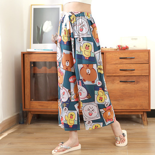 棉绸睡裤 小熊大码 女阔腿裤 防蚊空调裤 家居服 高档可外穿沙滩裤 夏季