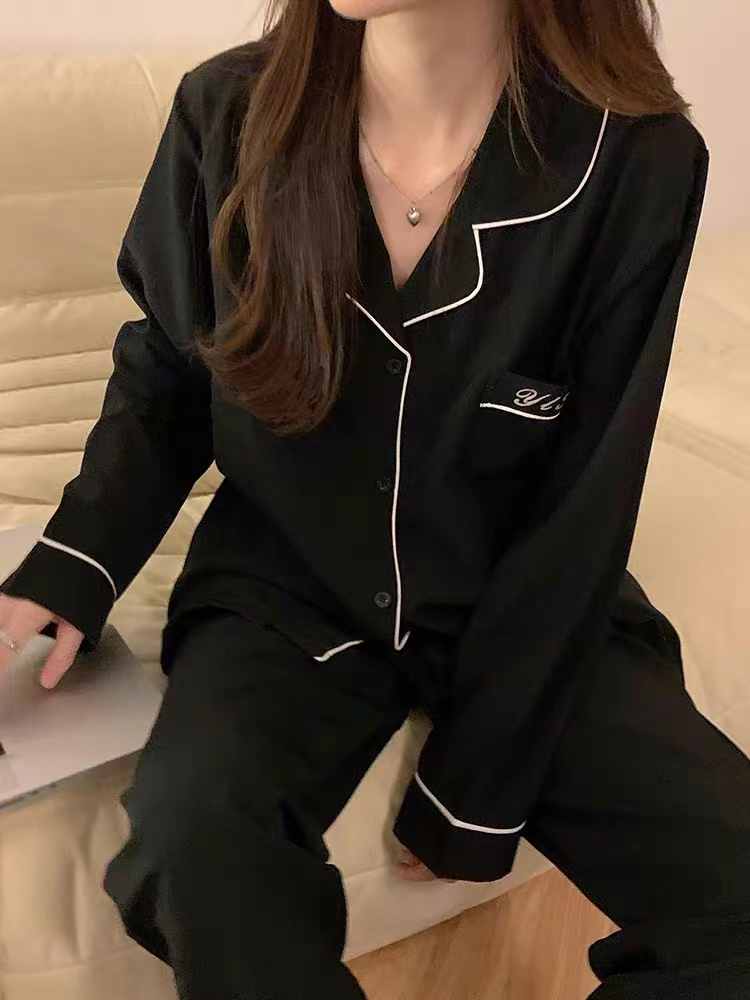 简约纯棉睡衣女春秋两件套家居服