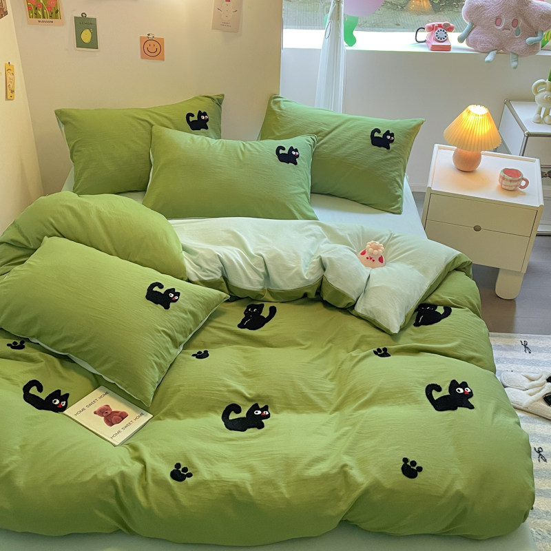 ins卡通毛巾绣水洗棉四件套纯床品套件/四件套/多