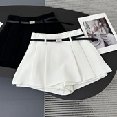 半身裙裤 女春季 2026新款 白色西装 高腰显瘦百褶A字阔腿休闲短裤 裙