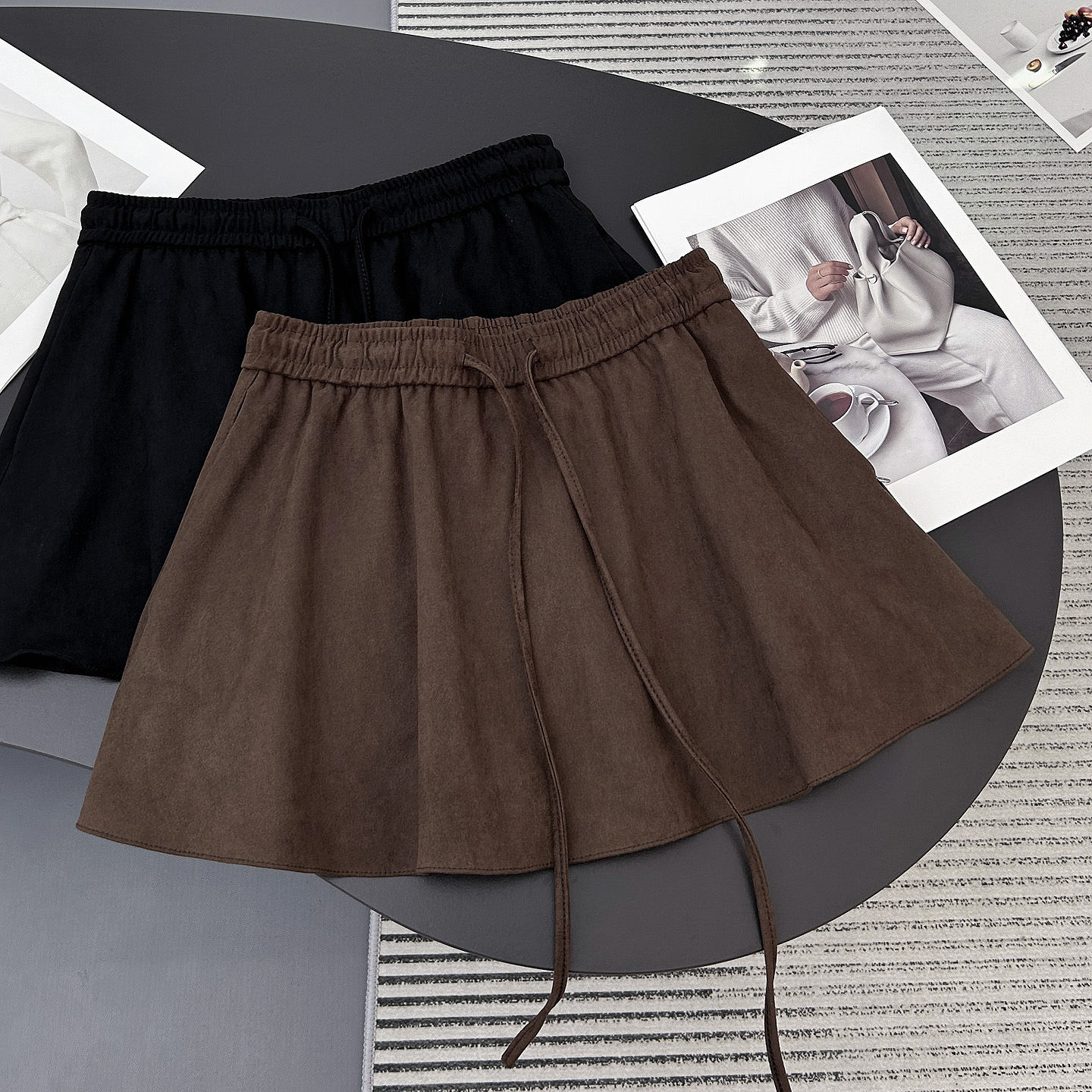 复古辣妹麂皮绒超短半身裙女