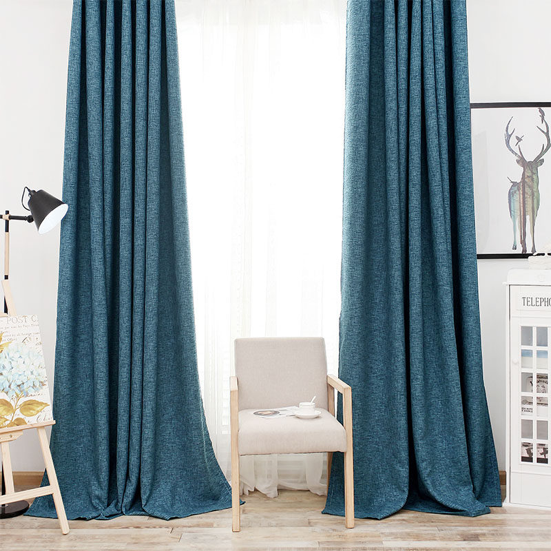 现代简约纯色亚麻北欧遮阳布窗帘成品全遮光客厅新款卧室平面窗纱
