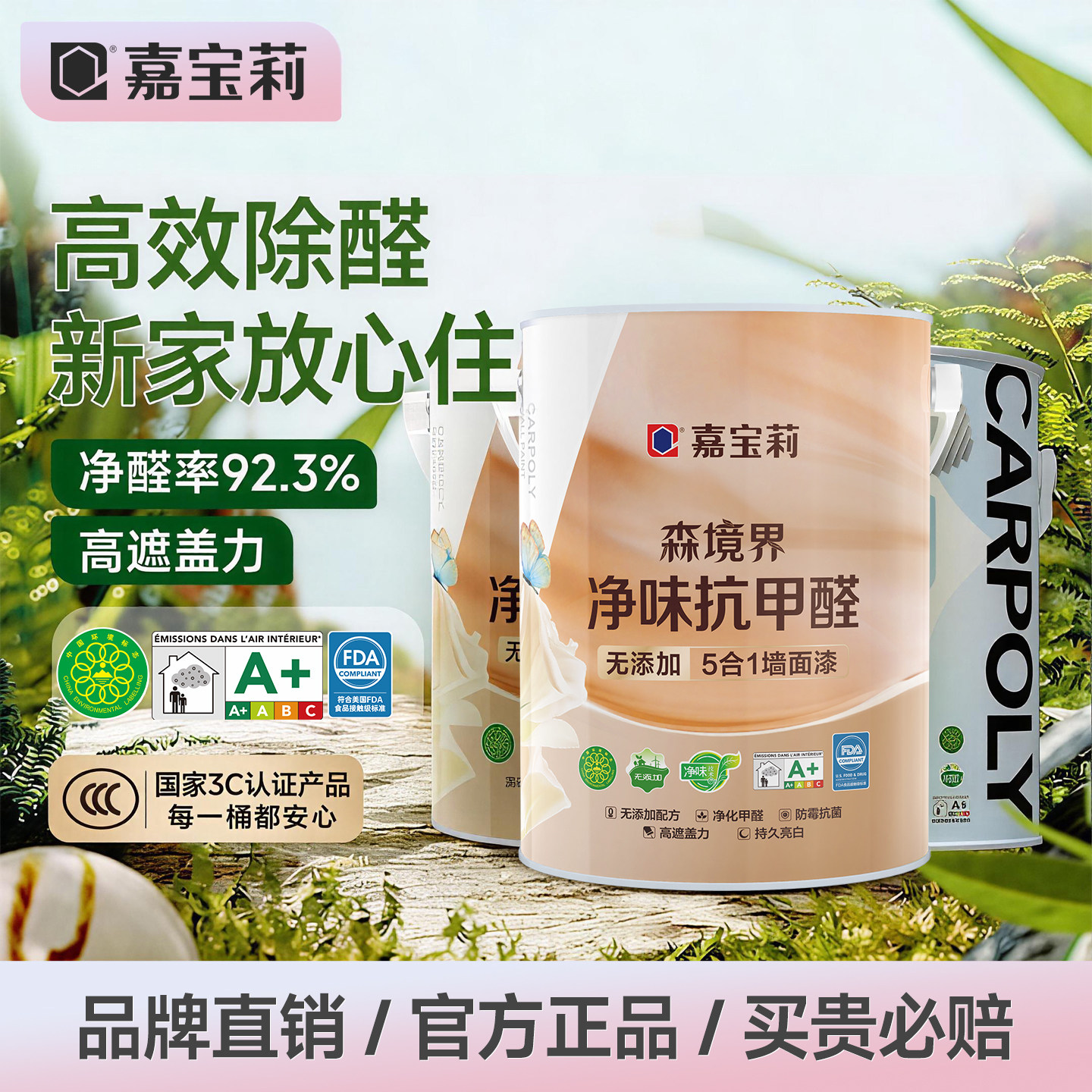 嘉宝莉森境界5合1抗甲醛乳胶漆室内家用墙漆内墙面漆环保涂料