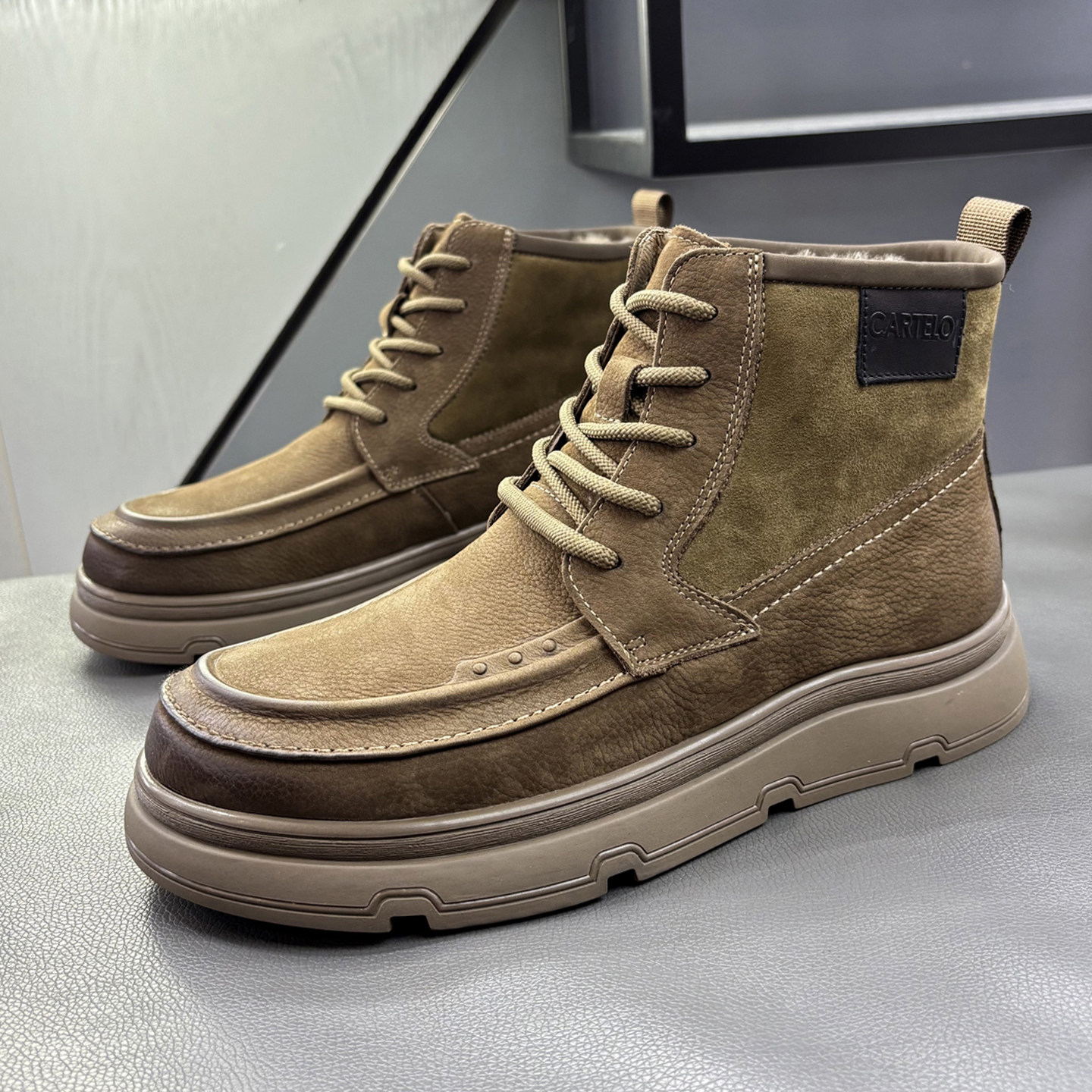 英伦工装靴厚底羊毛加绒棉鞋男真皮高帮马丁靴冬季防寒保暖雪地靴,流行男鞋,马丁靴,淘宝优惠券,粉丝福利购,淘宝优惠卷