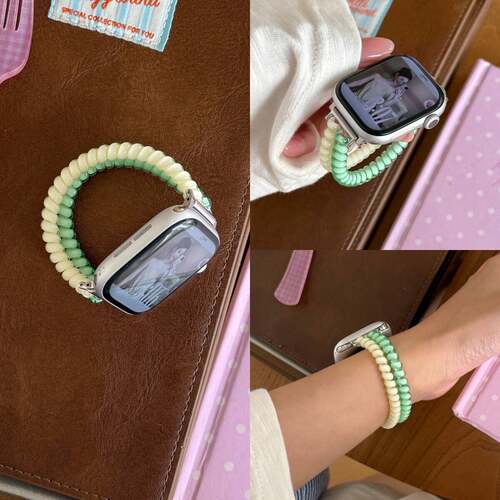 适用苹果手表S12/S11表带拼色双圈弹力女款小米手环11/10/9/8nfc表带华为FIT5/4/3红米watch6小米9/10pro潮