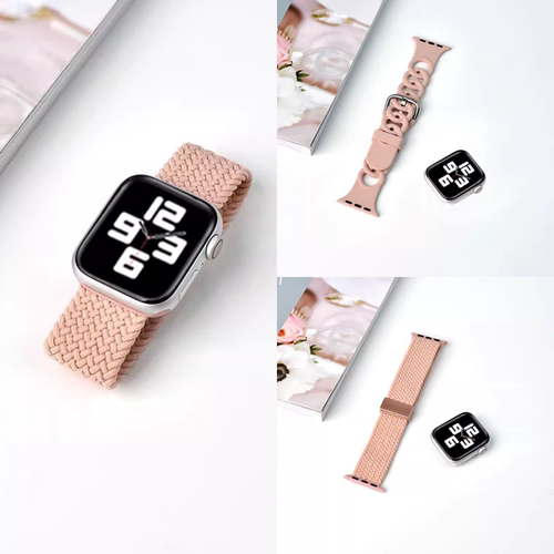 适用iwatch12/9表带硅胶苹果手表s11表带编织磁吸apple watch10腕带se回环尼龙8/7/6/5女新款粉砂透气s8/s10