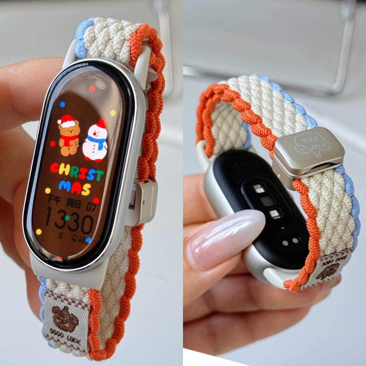 适用小米手环10镭射可爱小熊编织磁吸9表带8小米手表9腕带8表链表带4女生细新款简约运动替换腕带智能配件潮