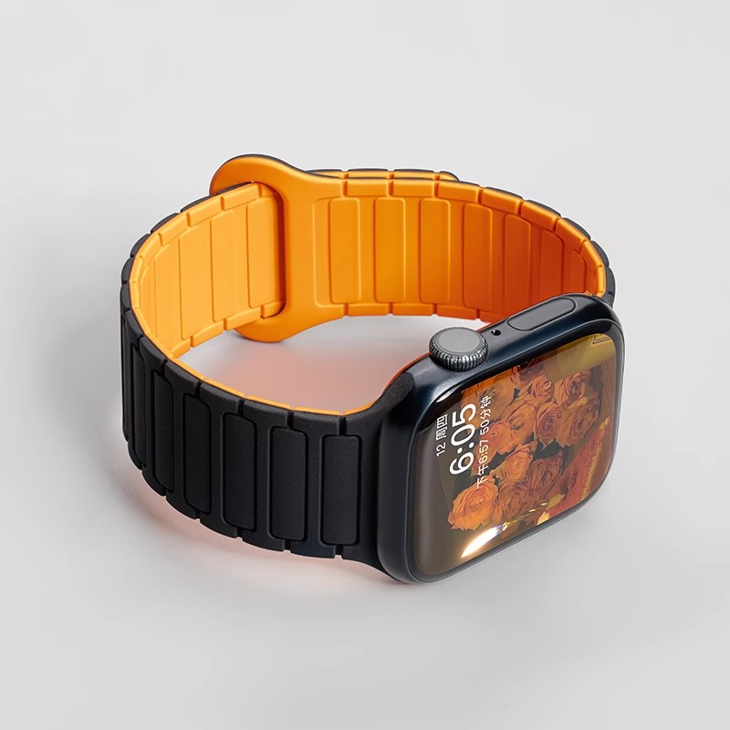 适用苹果手表applewatch11/10表带iWatch9硅胶S10/s11磁吸手表带Ultra2男女S8智能SE运动S7配件876代s9腕带