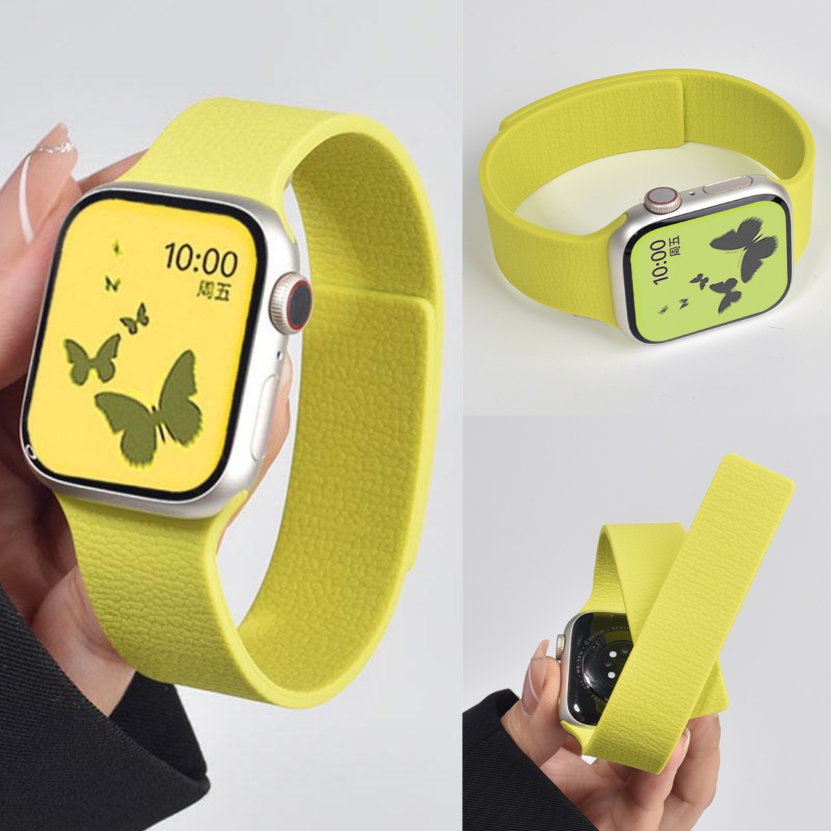 适用iwatch荔枝纹磁吸表带