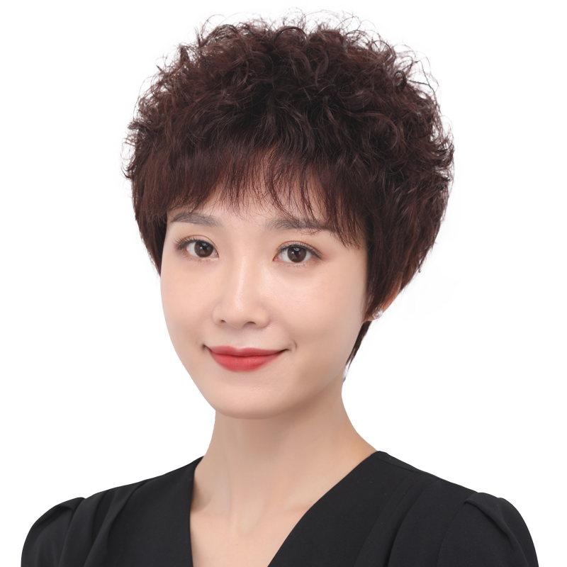 假发短发女妈妈款真发全头套式女士中老年卷发全真人发套自然发型