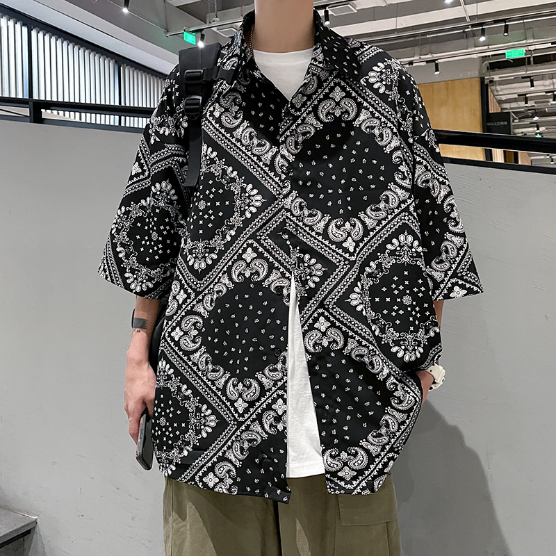 其他翻领五分袖潮图案衬衫
