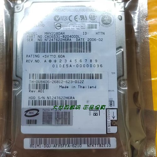0通电 FUJITSU/富士通 MHV2040AH MHV2040AT 40G 2.5 并口IDE硬盘
