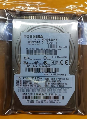 TOSHIBA/东芝 MK4032GAX HDD2D10 40G 5400转 2.5 寸并口/IDE硬盘