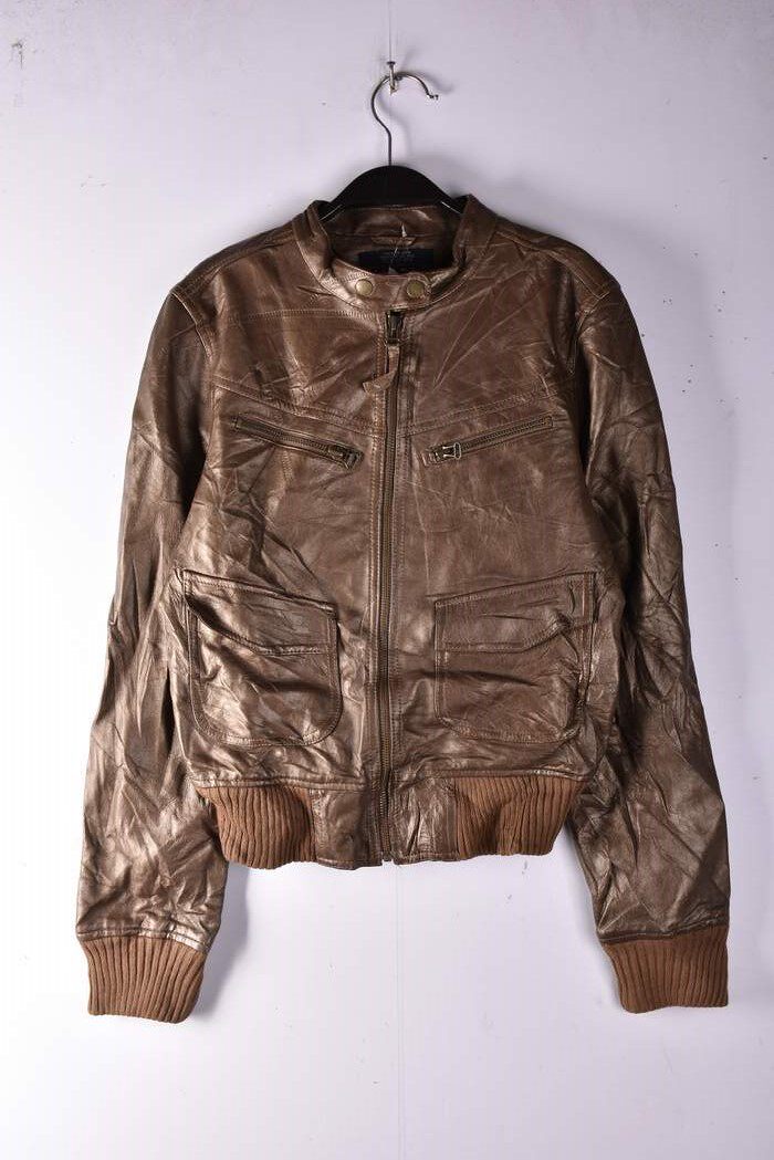 vintage外贸古着复古真牛羊皮衣美式机车外套棒球服夹克嘻哈1-1
