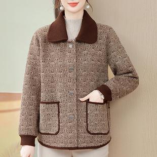 2024秋装新款中老年妈妈双面呢上衣女冬季宽松加大码羊绒短款外套