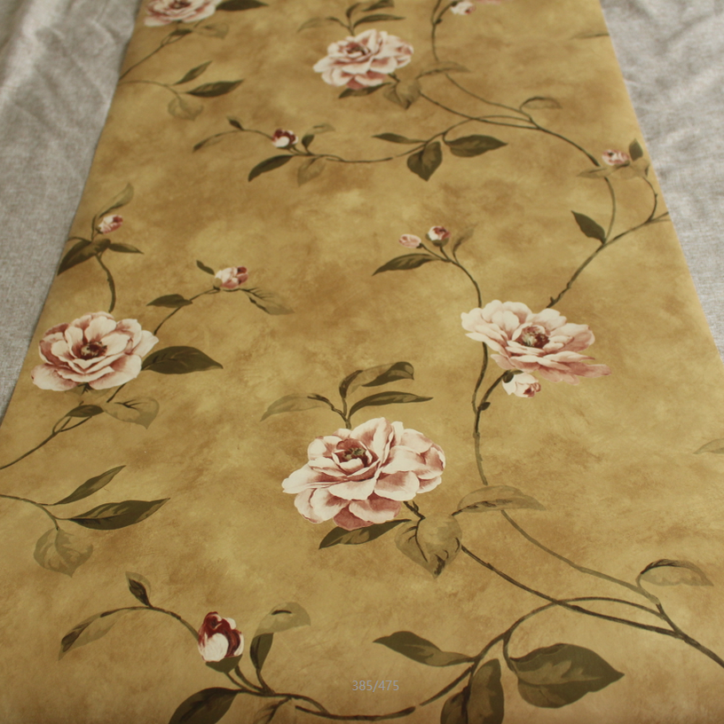 现货美国原装进口纯纸墙纸美式乡村复古咖色田园藤蔓花背景墙壁纸