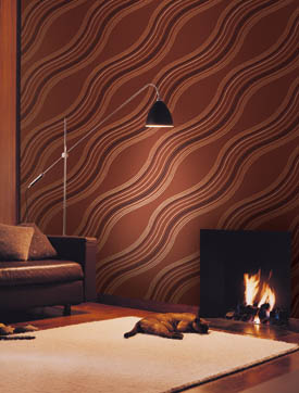 美国进口WQ纯纸墙纸现代简约酱红色波浪纹斜线客厅电视背景墙壁纸